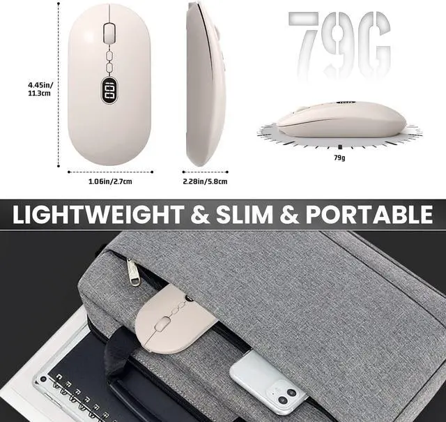 Alt view image 7 of 7 - MAGIC-REFINER X1 Bluetooth Wireless Computer Mouse for Laptop with Battery Level Visible, 2.4G Portable Ultra Slim USB Mouse, Silent Click Laptop Mouse 1600 DPI for Windows/Mac/PC/Office