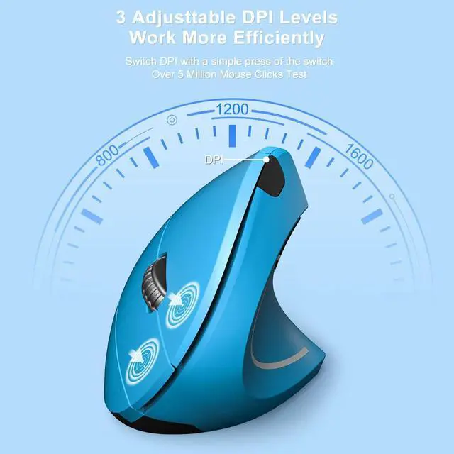 Alt view image 4 of 7 - Vassink Ergonomic Mouse, Rechargeable Wireless Mouse, 2.4GHz Rechargeable Vertical Optical Mouse with USB Receiver, 6 Buttons, 800/1200/1600 DPI, for Laptop, PC, Computer (Blue)