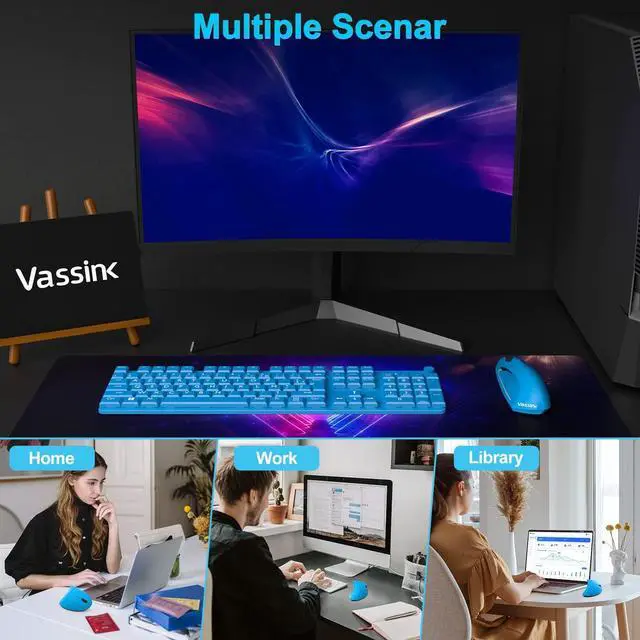 Alt view image 6 of 7 - Vassink Ergonomic Mouse, Rechargeable Wireless Mouse, 2.4GHz Rechargeable Vertical Optical Mouse with USB Receiver, 6 Buttons, 800/1200/1600 DPI, for Laptop, PC, Computer (Blue)