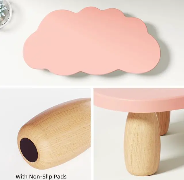 Alt view image 6 of 6 - Monitor Stand Riser,Cloud-Shaped Sturdy Wood Computer Monitor Riser, Laptop Monitor Stand, Multi-Purpose Desktop Organizer Riser for Computer, Laptop, Printer, TV,Pink