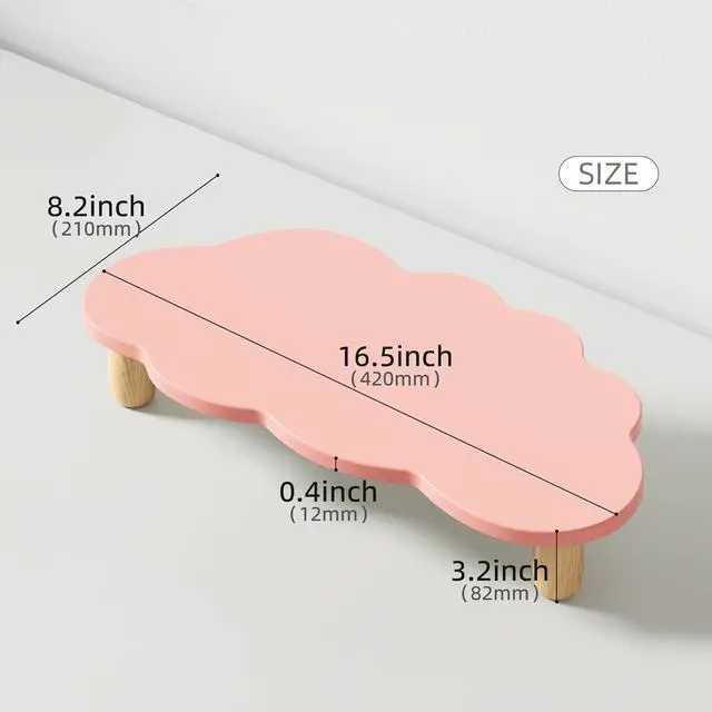 Alt view image 7 of 7 - Monitor Stand Riser, Cloud-Shaped Sturdy Wood Computer Monitor Riser, Laptop Monitor Stand, Multi-Purpose Desktop Organizer Riser for Computer, Laptop, Printer, TV,Pink