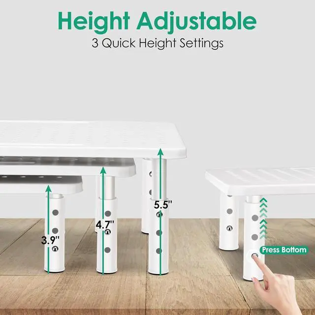 Alt view image 2 of 7 - White Monitor Stand Risers for 2 Monitors, 3 Height Adjustable Monitor Stand with Pen Holder, Dual Monitor Riser Laptop Riser for Office, Home, School Supplies, 2 Pack