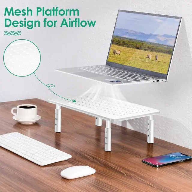 Alt view image 3 of 7 - White Monitor Stand Risers for 2 Monitors, 3 Height Adjustable Monitor Stand with Pen Holder, Dual Monitor Riser Laptop Riser for Office, Home, School Supplies, 2 Pack