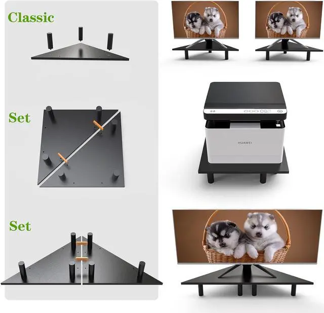 Alt view image 7 of 7 - 2 Pack White Corner Monitor Stand, Triangle/Square Adjustable Height Riser, 27-inch Universal Desktop Shelf for Computer, Laptop, PC, iMac, Printer (Black)