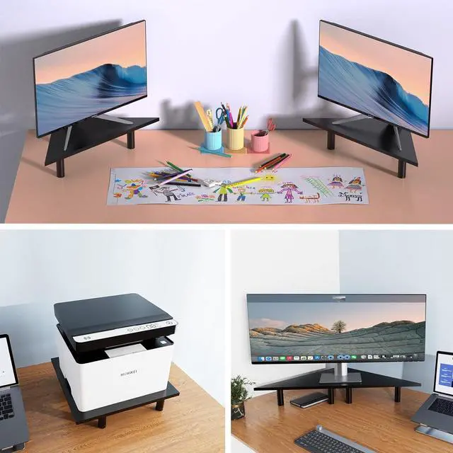 Alt view image 7 of 7 - 2 Pack Corner Monitor RiserWood & Steel Desktop Height Adjustable 27 Inch Corner Desk Shelf Ergonomic Space Saving DesignUniversal Corner Stand For ComputerLaptopPCIMACPrinterBlack