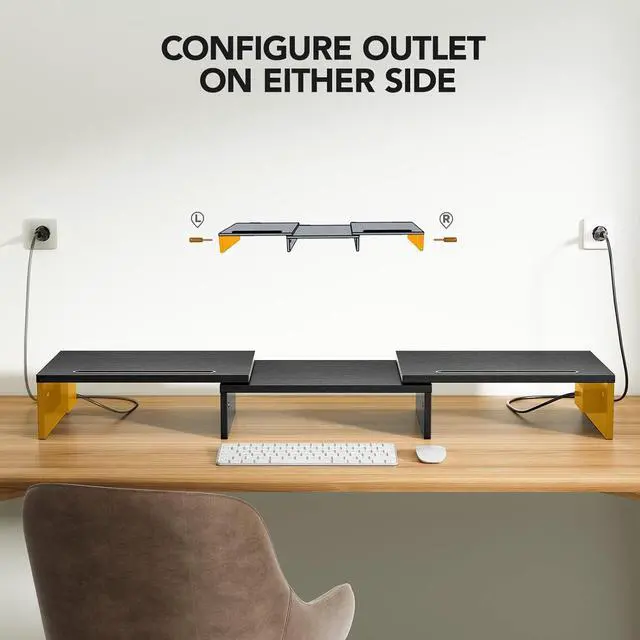 Alt view image 7 of 7 - HUANUO Dual Monitor Stand -Monitor Stand with USB ports ,Adjustable Length and Angle, Dual monitor riser w/ Desktop Socket, Monitor Stand Riser for PC, Computer, Laptop (Black)