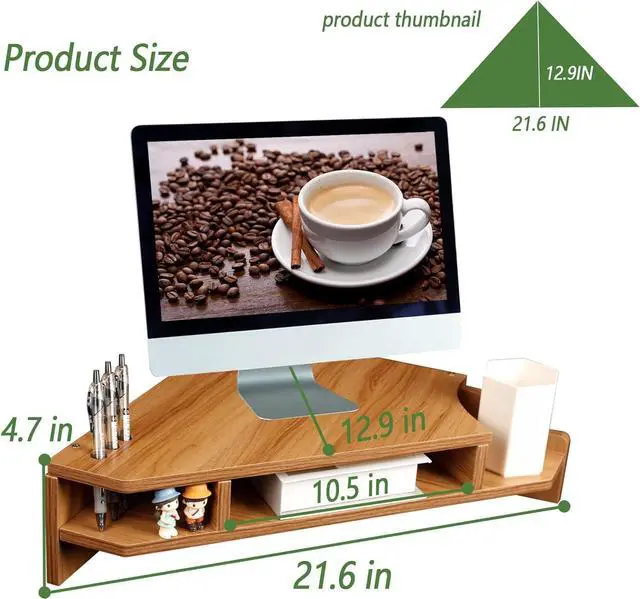 Alt view image 7 of 7 - Triangle Monitor Stand Riser, Wooden Triangle Desktop Computer Stand with Office Organization, Walnut Color