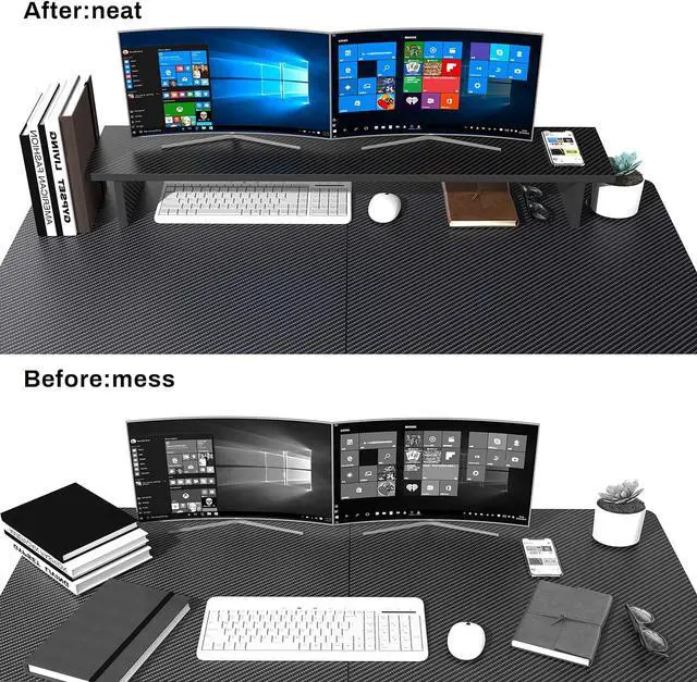 Alt view image 3 of 7 - EUREKA ERGONOMIC Dual Monitor Stand - Adjustable Legs, Dual Monitor Riser, Carbon Fiber Computer Monitor Stand, Desktop Organizer, Monitor Stand Riser for PC, Computer, Laptop (Black)