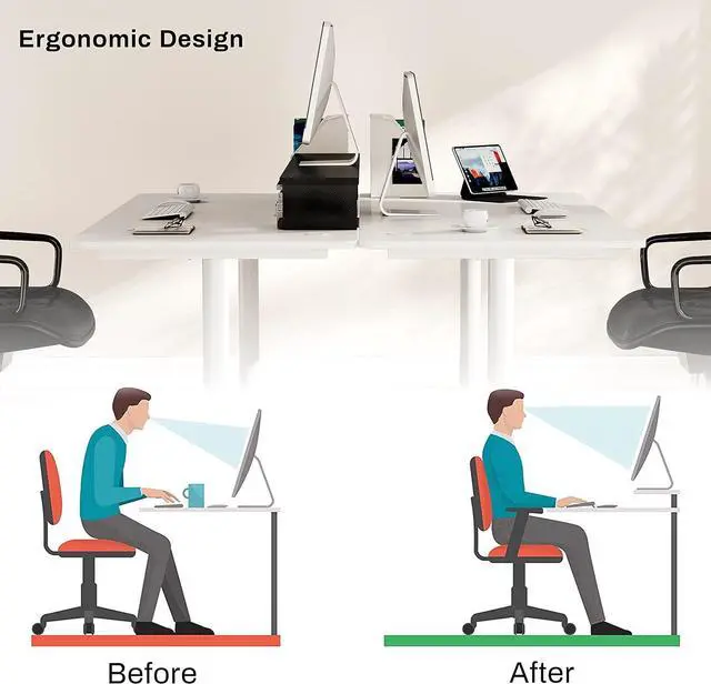Alt view image 4 of 7 - EUREKA ERGONOMIC Dual Monitor Stand - Adjustable Legs, Dual Monitor Riser, Carbon Fiber Computer Monitor Stand, Desktop Organizer, Monitor Stand Riser for PC, Computer, Laptop (Black)