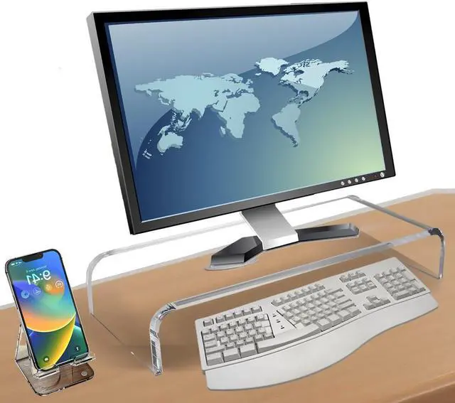 Alt view image 2 of 7 - Acrylic Monitor Stand Riser Crystal Clear Monitor Riser, 21 inch large Anti Cat keyboard cover keyboard cat protector, Computer Stand Riser with Keyboard Storage and Laptop Desk Stand