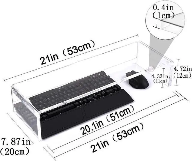 Alt view image 3 of 7 - Acrylic Monitor Stand Riser Crystal Clear Monitor Riser, 21 inch large Anti Cat keyboard cover keyboard cat protector, Computer Stand Riser with Keyboard Storage and Laptop Desk Stand