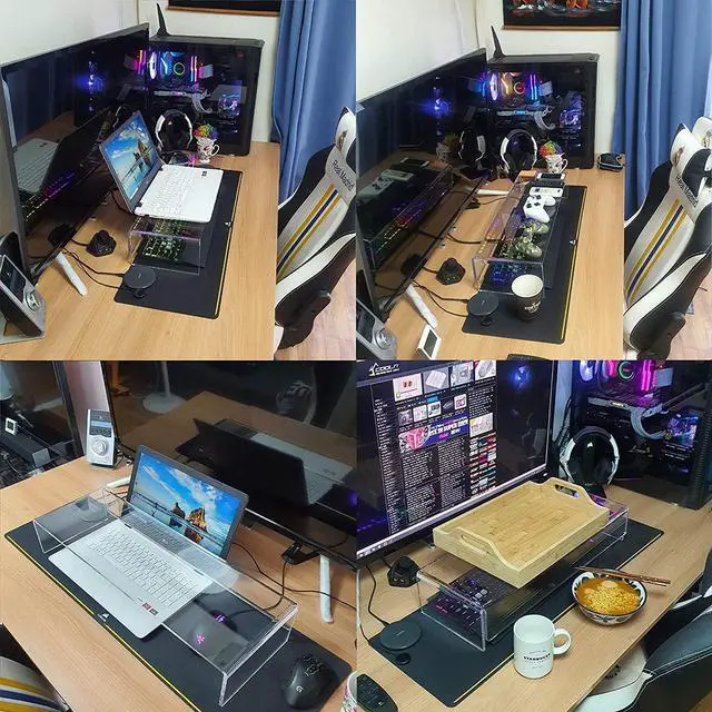 Alt view image 6 of 7 - Acrylic Monitor Stand Riser Crystal Clear Monitor Riser, 21 inch large Anti Cat keyboard cover keyboard cat protector, Computer Stand Riser with Keyboard Storage and Laptop Desk Stand