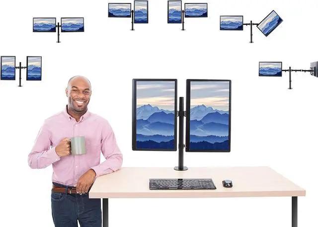 Alt view image 3 of 7 - Stand Steady 2 Monitor Mount Desk Stand | Height Adjustable Double Monitor Stand with Desk Clamp| Full Articulation VESA Mount Fits Most LCD/LED Monitors 13-32 Inches (2 Arm Clamp)