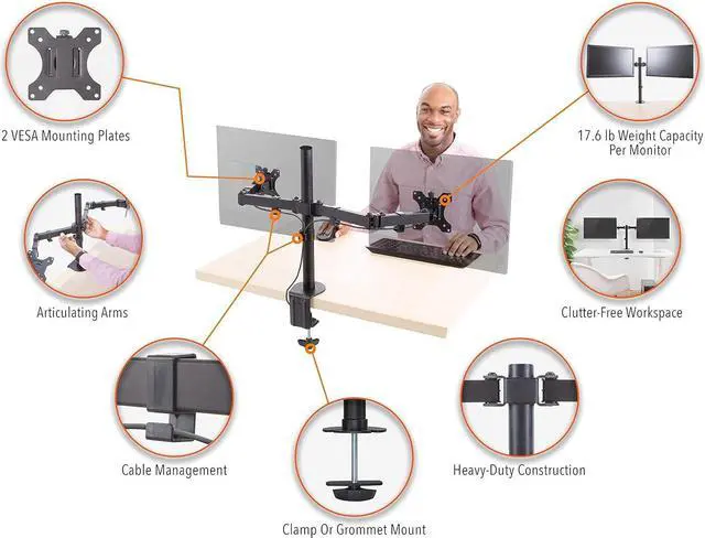 Alt view image 7 of 7 - Stand Steady 2 Monitor Mount Desk Stand | Height Adjustable Double Monitor Stand with Desk Clamp| Full Articulation VESA Mount Fits Most LCD/LED Monitors 13-32 Inches (2 Arm Clamp)