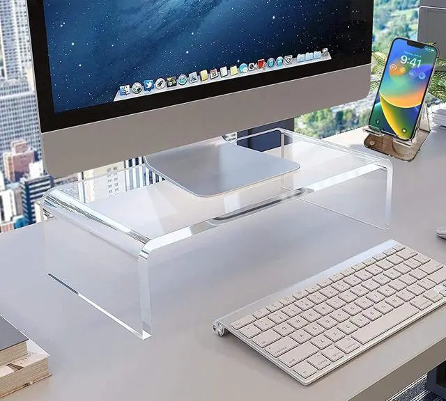 Alt view image 5 of 7 - Acrylic Monitor Stand Riser Anti-Cat Laptop Cover Protector, Crystal Clear Laptop Stand, 16 inch Computer Monitor Riser for Home Office