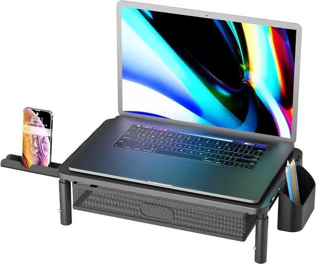 Main image of Computer Stand for Desktop Monitor, Monitor Stand with Drawer and Storage Compartment for Computer, Metal Monitor Riser Desk Organizer for Office & Home