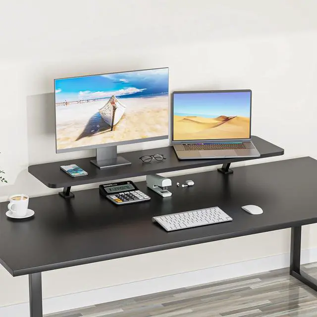 Alt view image 2 of 7 - Clamp On Desk Shelf, 40in Clamp On Shelf Stand for Dual Monitor,Ergonomic Monitor Riser with Clamp Base - No Screws PTT010-B, Black