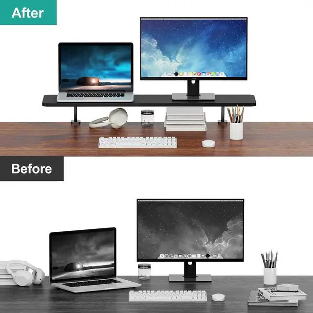 Alt view image 3 of 7 - Clamp On Desk Shelf, 40in Clamp On Shelf Stand for Dual Monitor,Ergonomic Monitor Riser with Clamp Base - No Screws PTT010-B, Black