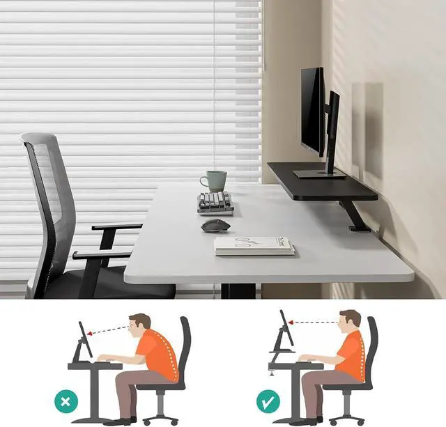 Alt view image 4 of 7 - Clamp On Desk Shelf, 40in Clamp On Shelf Stand for Dual Monitor,Ergonomic Monitor Riser with Clamp Base - No Screws PTT010-B, Black