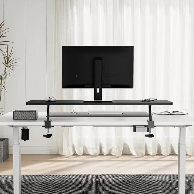 Alt view image 7 of 7 - Clamp On Desk Shelf, 40in Clamp On Shelf Stand for Dual Monitor,Ergonomic Monitor Riser with Clamp Base - No Screws PTT010-B, Black