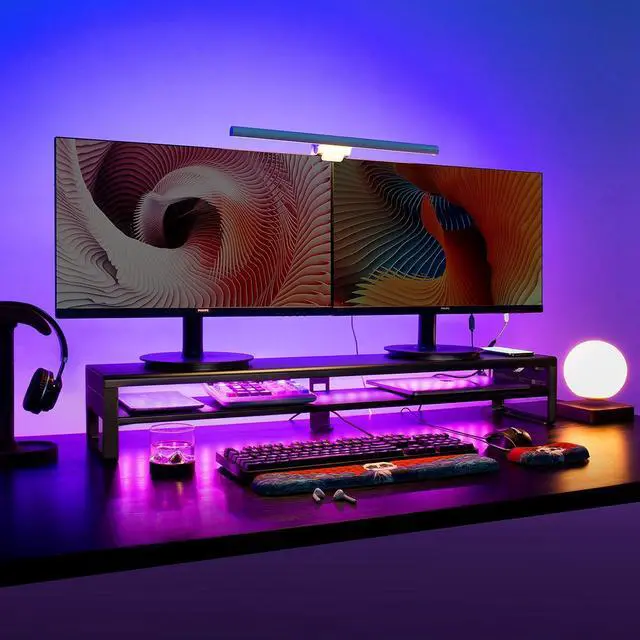 Alt view image 7 of 7 - Vaydeer 2 Tiers Dual Monitor Stand USB 3.0 Aluminum Monitor Riser Strong & Sturdy Suitable for Computer,PC Monitor, Laptop, TV, Printer Metal Desk Organizer black