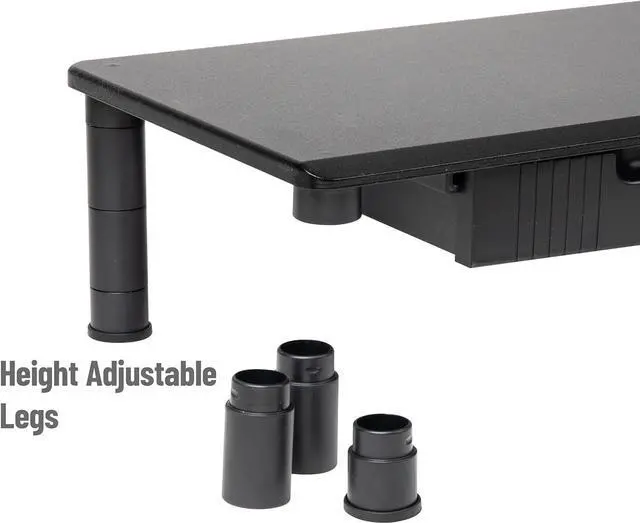 Alt view image 4 of 7 - Mind Reader Dual Monitor Stand, Height Adjustable, Desktop Organizer, Laptop Riser, Office, 38.5" L x 11" W x 2.55-6.5" H, Black