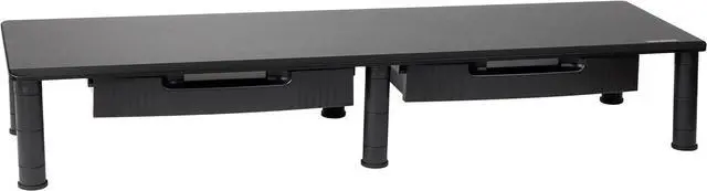 Alt view image 7 of 7 - Mind Reader Dual Monitor Stand, Height Adjustable, Desktop Organizer, Laptop Riser, Office, 38.5" L x 11" W x 2.55-6.5" H, Black