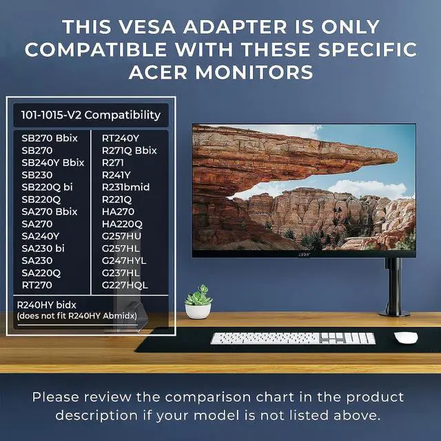 Alt view image 3 of 7 - HumanCentric VESA Mount Adapter Bracket, VESA Adapter Compatible with Acer Monitor R240HY bidx, R221Q, R271, SB220Q, R241Y, RT240Y, RT270, SA220Q, SA230 bi, SA240Y, SA270 Bbix, SB230, SB240Y