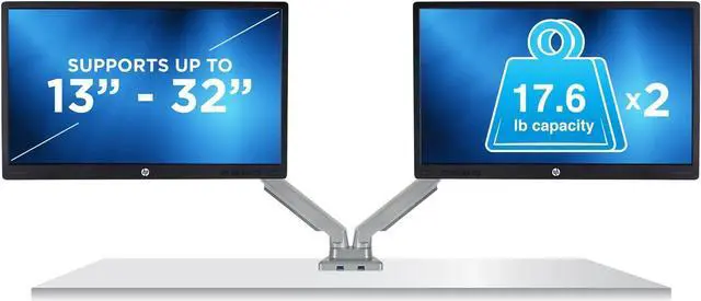 Alt view image 6 of 7 - Mount-It! Dual Monitor Arm Mount Desk Stand | 2 x 3.0 USB Ports | Articulating Mechanical Spring Height Adjustable | Fits Two 24 27 29 30 32 Inch VESA 75 100 Compatible Screens | C-Clamp and Grommet