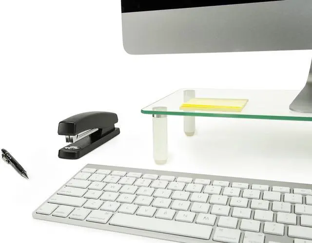 Alt view image 6 of 7 - Mount-It! Glass Desktop Monitor Stand Riser | Raised Laptop Stand Organizer | 22 Inches Wide Clear Tempered Glass | Computer Screen TV and Office Desk Organization Supplies | Supports up to 44 Pounds