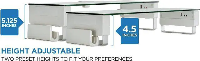 Alt view image 4 of 7 - Mount-It! Glass Monitor Stand with 3 USB Ports | Desktop Riser Fits 24, 27, 30, 32 Inch Screens, 66 Lbs Capacity