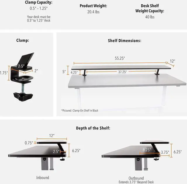 Alt view image 2 of 4 - Stand Steady 55 Inch Clamp On Desk Shelf | Large Monitor Riser Supports 3 Screens for Extra Storage | Ergonomic Monitor Stand Securely Attaches to Surface with Clamp Base - No Screws (55 In / Cherry)