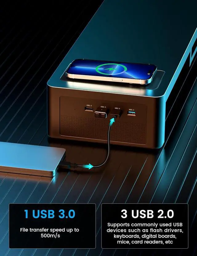 Alt view image 3 of 5 - Dual Monitor Stand Riser with Drawers and Audio,4 USB Ports and Charging Pad, Metal Monitor Stand with Storage for 2 Monitors, Desk Monitor Stand for Office, Laptop, PC, iMac up to 32 Inches