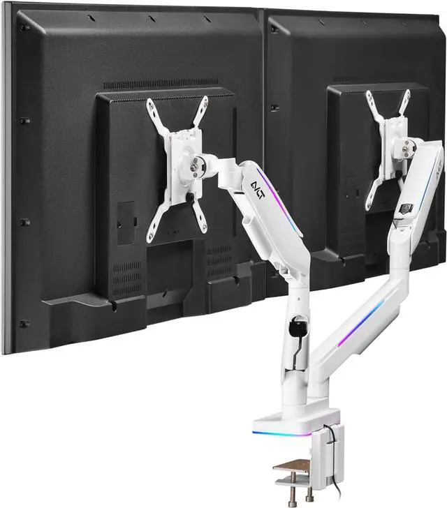 Main image of AVLT RGB Lights Dual 17-43 Gaming Monitor Arm Desk Mount, Fits Two Flat/Curved/Ultrawide Screen up to 44lbs(20kg), Height Swivel Tilt Adjustable Stand  White