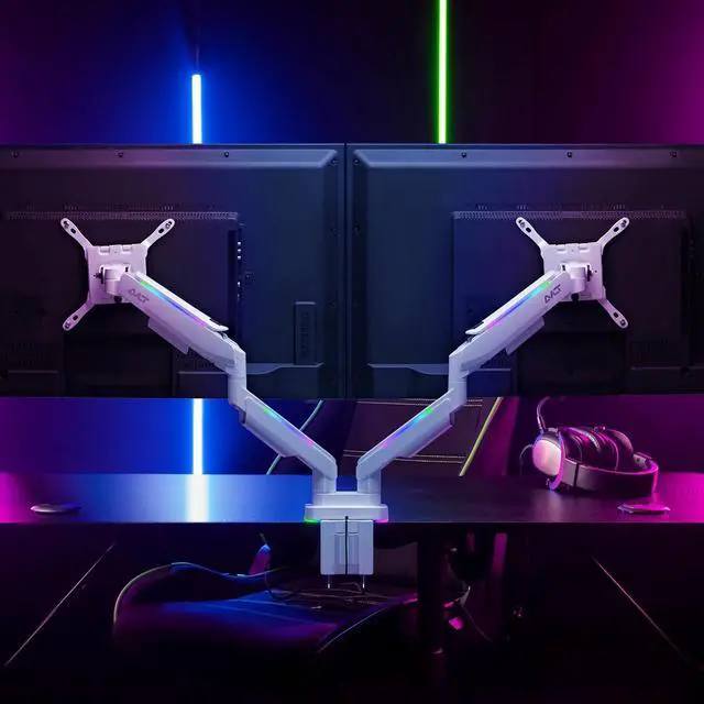 Alt view image 3 of 7 - AVLT RGB Lights Dual 17-43 Gaming Monitor Arm Desk Mount, Fits Two Flat/Curved/Ultrawide Screen up to 44lbs(20kg), Height Swivel Tilt Adjustable Stand  White