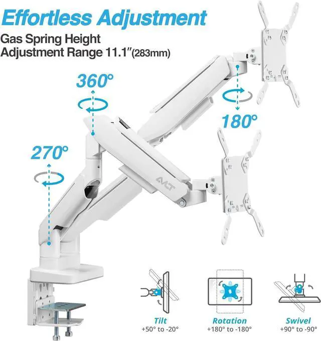 Alt view image 5 of 7 - AVLT RGB Lights Dual 17-43 Gaming Monitor Arm Desk Mount, Fits Two Flat/Curved/Ultrawide Screen up to 44lbs(20kg), Height Swivel Tilt Adjustable Stand  White