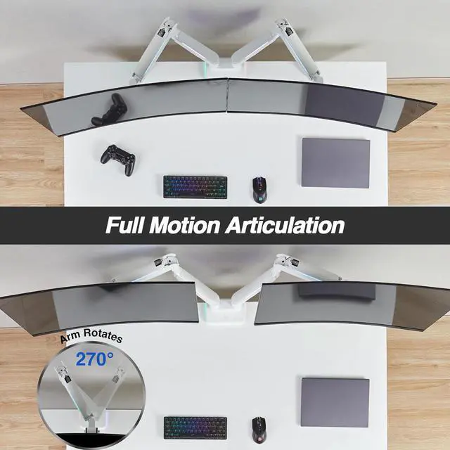 Alt view image 6 of 7 - AVLT RGB Lights Dual 17-43 Gaming Monitor Arm Desk Mount, Fits Two Flat/Curved/Ultrawide Screen up to 44lbs(20kg), Height Swivel Tilt Adjustable Stand  White