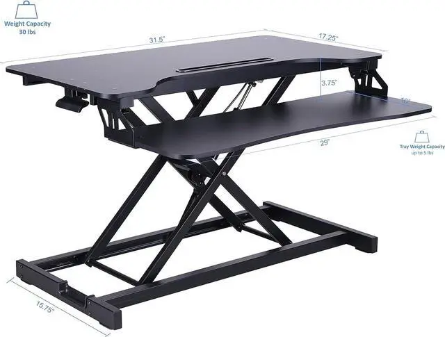 Alt view image 4 of 6 - Rocelco Standing Desk Converter 31.5 Inch Sit Stand Up Dual Monitor Tabletop Riser with Tablet Mount, Height Adjustable Home Office Workstation - Deep Keyboard Tray for Laptop Mouse - Black (R VADRB)