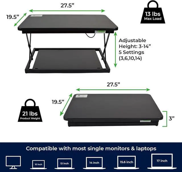 Alt view image 4 of 7 - Changedesk Mini Small Standing Desk Converter Height Adjustable Desktop Sit-to-Stand Up Desk Riser Laptop Table Top Standing Converter, Black