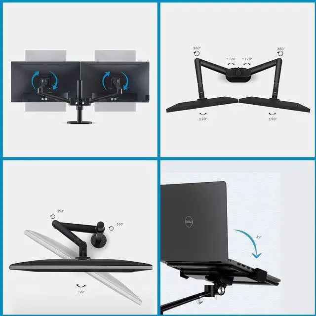 Alt view image 4 of 7 - Height Adjustable 3 in 1 Laptop Monitor Stand Compatible with 13 to 17.3 inch Laptop, Hold 2 Monitors 11 to 27 inch with Vesa, Monitor Desk Stand arm Riser Mount Stand Workstation (Black)