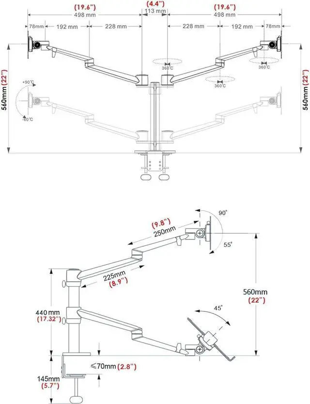 Alt view image 6 of 7 - Height Adjustable 3 in 1 Laptop Monitor Stand Compatible with 13 to 17.3 inch Laptop, Hold 2 Monitors 11 to 27 inch with Vesa, Monitor Desk Stand arm Riser Mount Stand Workstation (Black)