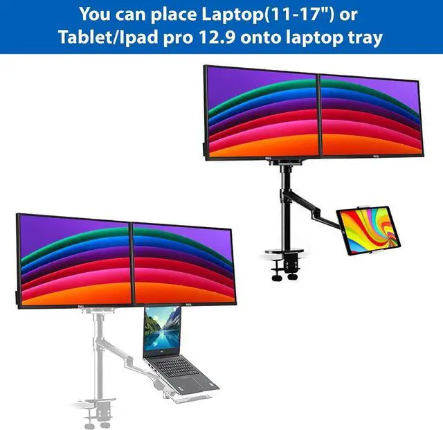 Alt view image 7 of 7 - Height Adjustable 3 in 1 Laptop Monitor Stand Compatible with 13 to 17.3 inch Laptop, Hold 2 Monitors 11 to 27 inch with Vesa, Monitor Desk Stand arm Riser Mount Stand Workstation (Black)