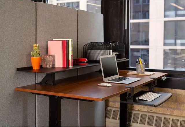 Alt view image 2 of 7 - Stand Up Desk Store Clamp-On Adjustable Height Desk Shelf Monitor Stand (60" Wide)