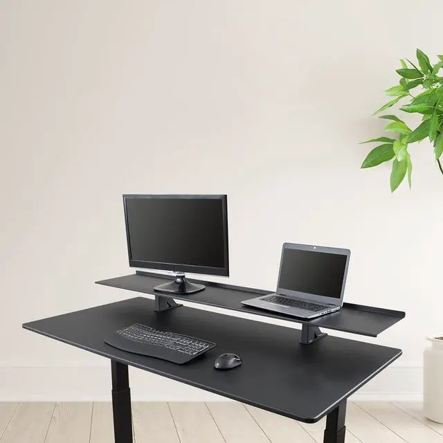 Alt view image 6 of 7 - Stand Up Desk Store Clamp-On Adjustable Height Desk Shelf Monitor Stand (60" Wide)