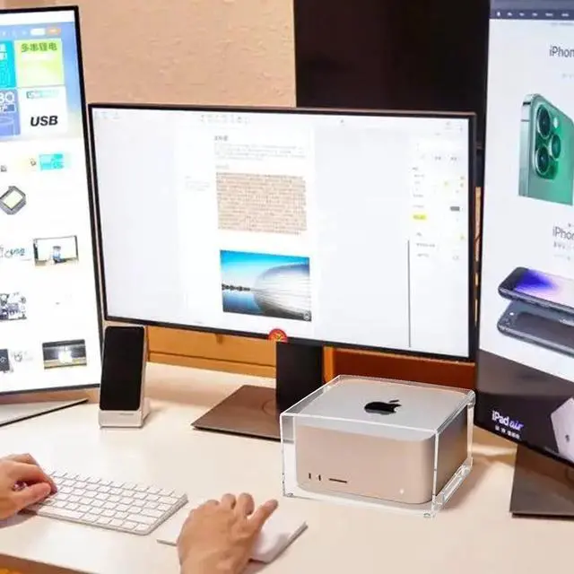 Alt view image 6 of 7 - Acrylic Desktop Stand for Apple Mac Studio, Stand Holder Compatible with Mac Studio M1, Mac mini M1 M2 2010-2023 (Clear)