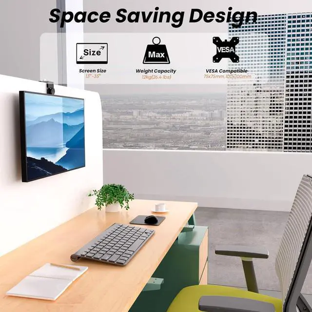 Alt view image 2 of 7 - PUTORSEN 13 to 35 inch Cubicle Monitor Hanger,Height Adjustable Hanging Monitor Mount, Monitor Cubicle with VESA Mount 75×75mm and 100×100mm, Clamp Hook Top Holds Up to 26.4 lbs, Black, YPT18-H01