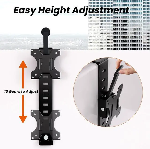 Alt view image 4 of 7 - PUTORSEN 13 to 35 inch Cubicle Monitor Hanger,Height Adjustable Hanging Monitor Mount, Monitor Cubicle with VESA Mount 75×75mm and 100×100mm, Clamp Hook Top Holds Up to 26.4 lbs, Black, YPT18-H01
