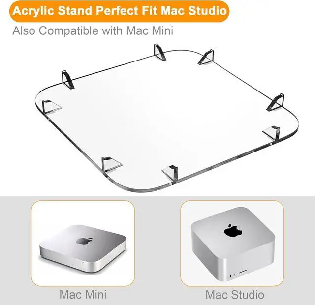 Alt view image 2 of 7 - Acrylic Desktop Stand for Mac Studio M2 Max, M2 Ultra, M1 Max, M1 Ultra - Mac Studio Stand Holder Compatible with Mac Studio and Mac mini, Clear