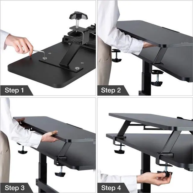 Alt view image 5 of 7 - AVLT Clamp Desk Shelf Dual 32" Monitor Clamp-On Monitor Riser with Slide-Out Holder for Convertible Laptop Tablet Smartphone (Black) - Floating Monitor Stand (Clamp-On Shelf Only)