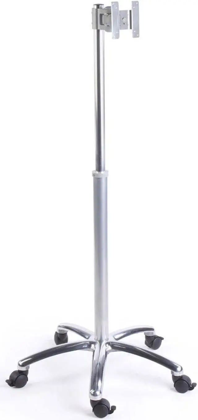 Main image of Displays2go Mobile Height-Adjustable Monitor Stand - Silver Rolling TV Stand for 12" to 22" TVs - Mobile TV Stand - Silver (MB1030SLV)